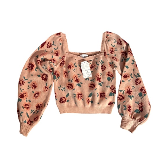 Willow & Wind Floral Puff Sleeve Blouse - Peach and Red NWT size L - Picture 1 of 4